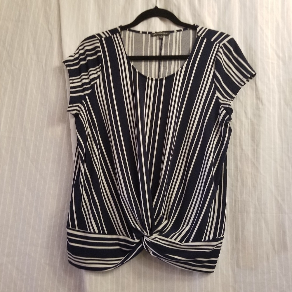 Adrianna Papell navy stripe blouse